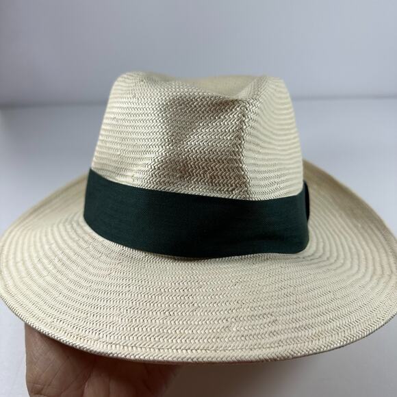 Rolex Fedora Panama Hat Unisex Cream and Green 100% Japanese Paper, Need Reshape - Picture 2 of 7